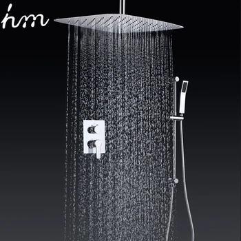 Cheap Hm Bath & Shower Faucet Wall Mounted 16'' Ultra Thin Water Saving Tap Air Booster Rain Shower Faucets