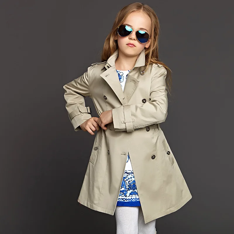 Kids Trench Coat Jacket Girls Windbreaker Long Parka outerwear Belt