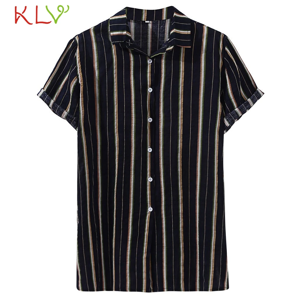 

Blouse Shirt Men Stripe V Short Sleeve Hawaiian Holiday Summer 2019 Casual Harajuku Top Camisa Hombre Streetwear Clothes 19Jun20