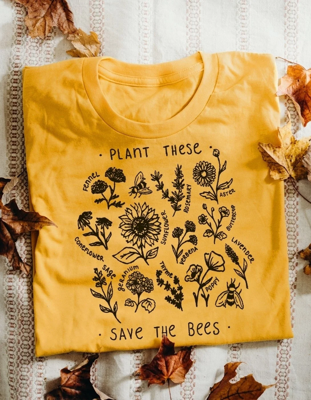 

PUDO-XSX Plant These Save The Bees T-Shirt Women Grunge Aesthetic Yellow Tee 90s Cute Vintage Fashion Top