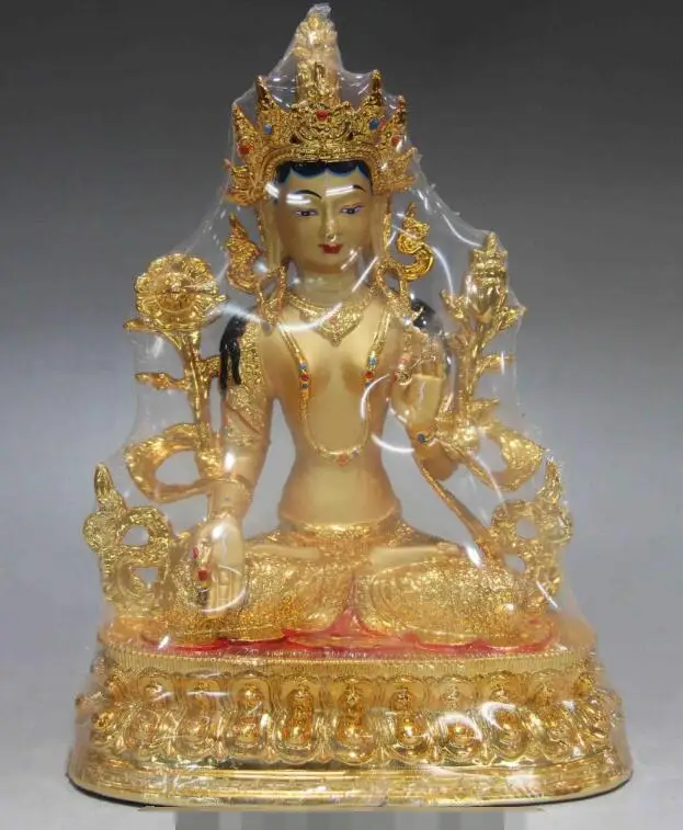 

S6251 12 China Buddhism Bronze Copper Seat White Tara Guan Yin Goddess Buddha Statue D0318