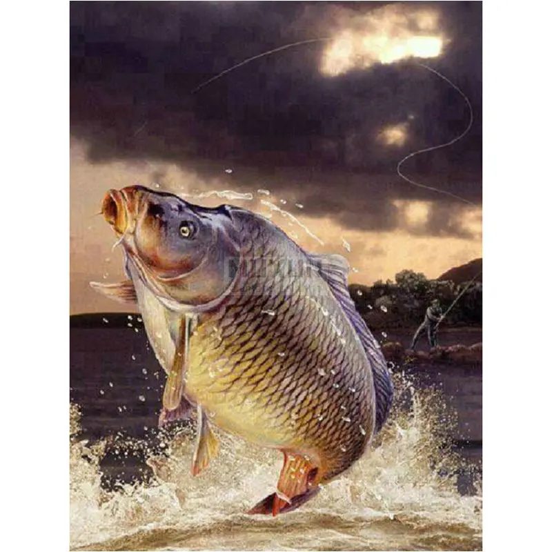 

Full Diamond Embroidery carp icons 5D Diy Diamond Painting Cross Stitch picture square mosaic Rhinestone pattern Animal fish
