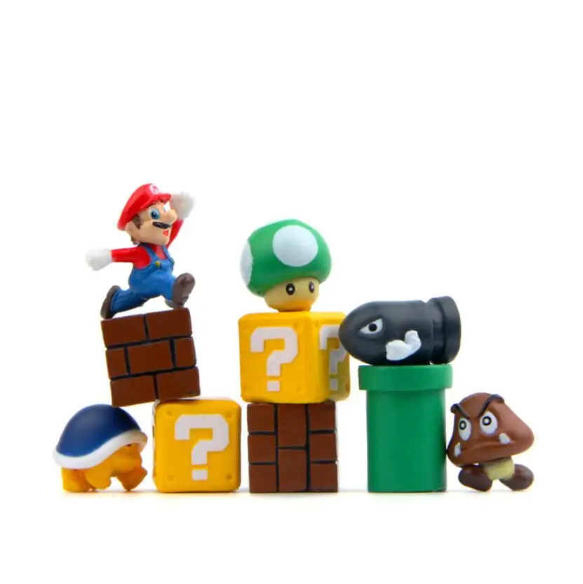 

Super Mario Mini Action Figurine Toys Set Mario Luigi Peach Toad Mushroom Yoshi Question Brick Blocks Micro Mario Figuarts