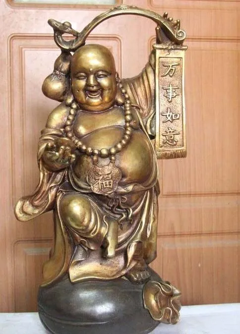 

Tibet Buddhism Copper Bronze Fane Yuan Bao Fu Gourd Ru Yi Maitreya Buddha Statue