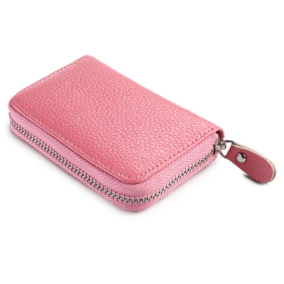 Брендовых женских держателей для карт с застежкой-молнией, кожаные сумки для кредитных карт, бумажники для кредитных карт - Цвет: Розовый