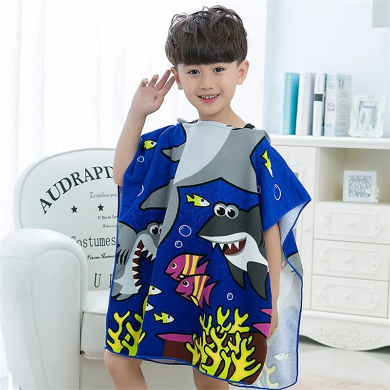 Children's Bathrobe Microfiber Towel Dried Fast Baby Bathing Towels Cartoon Animal Shark Child Boy Girls Hooded Pool Swim Towel