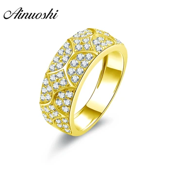 

AINUOSHI Luxury Real Gold Flower Matching Band 14K Solid Yellow Gold Sona Simulated Diamond Wedding Engagement Ring Gold Jewelry