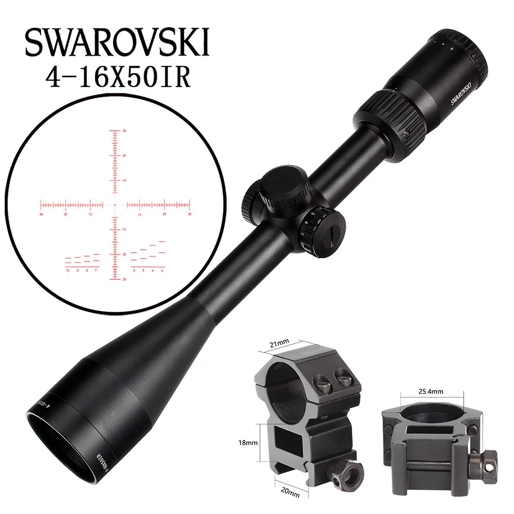 Китай SWAROVSKl 4-16X50 IR Riflescope F191 с красной подсветкой Стекло гравированное сетка башенки сброс полный размер охотничьи прицелы - Цвет: with Picatinny Rings