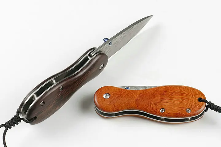 Trskt Дамасская сталь складной Ножи Выживание Охотничьи Ножи Открытый Отдых EDC инструмент Ebony Ручка Коллекция Ножи кожа оболочка