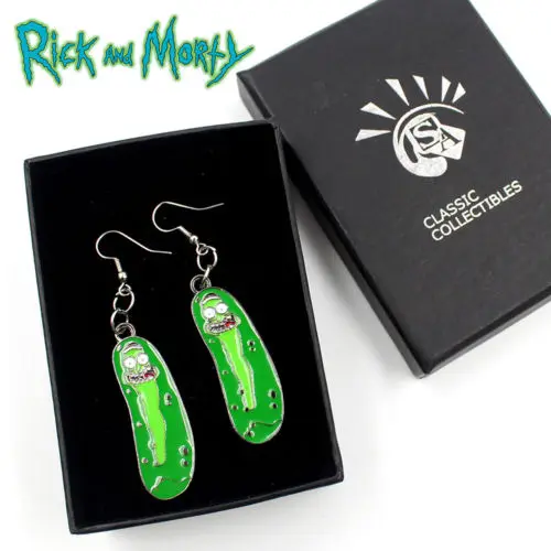 

Rick and Morty Pickle Rick MEESEEKS Metal Handmade Earrings Ear Stud+Souvenir Box Ornament Cosplay Collection Otaku Gift Cool