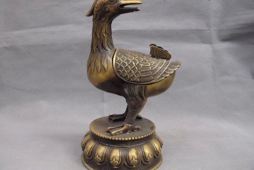 

Chinese buddhism Temple folk Copper bronze MANDARINA DUCK incense burner censer