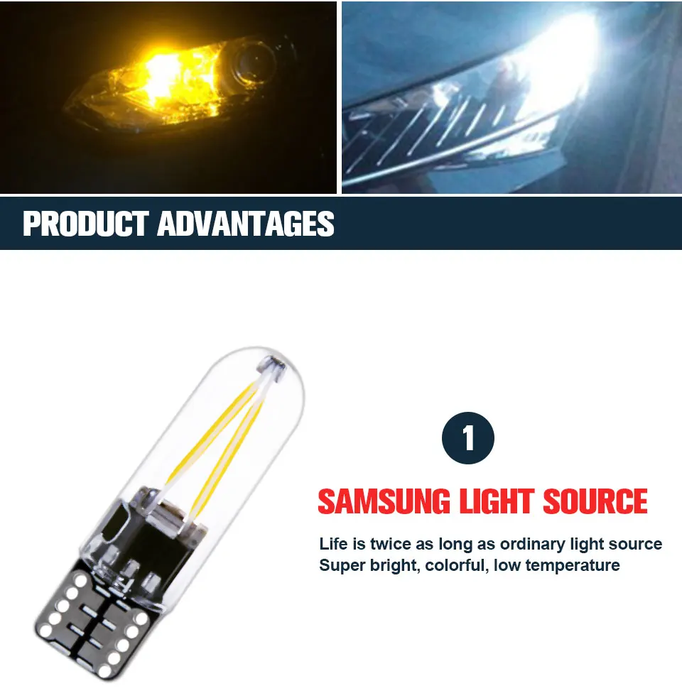 Foxcncar led W5W led T10 cob glass car light Led filament auto automobiles reading dome bulb lamp DRL car styling 12v  (6)
