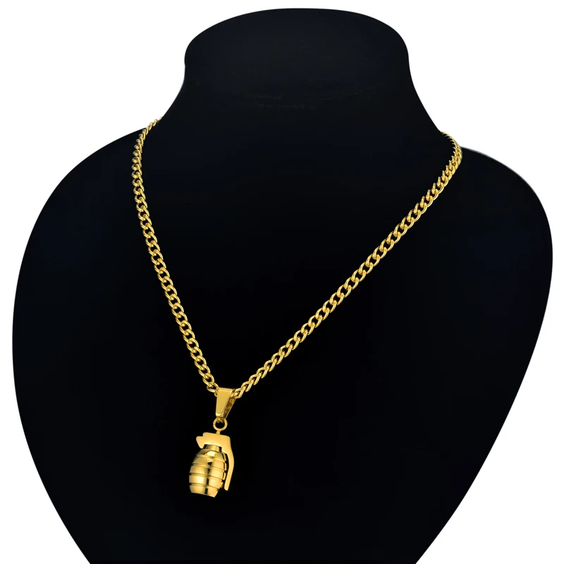 Stainless Steel Black IP Grenade Necklace 16 Inches Stainless Steel Black IP Grenade Necklace 16 Inches