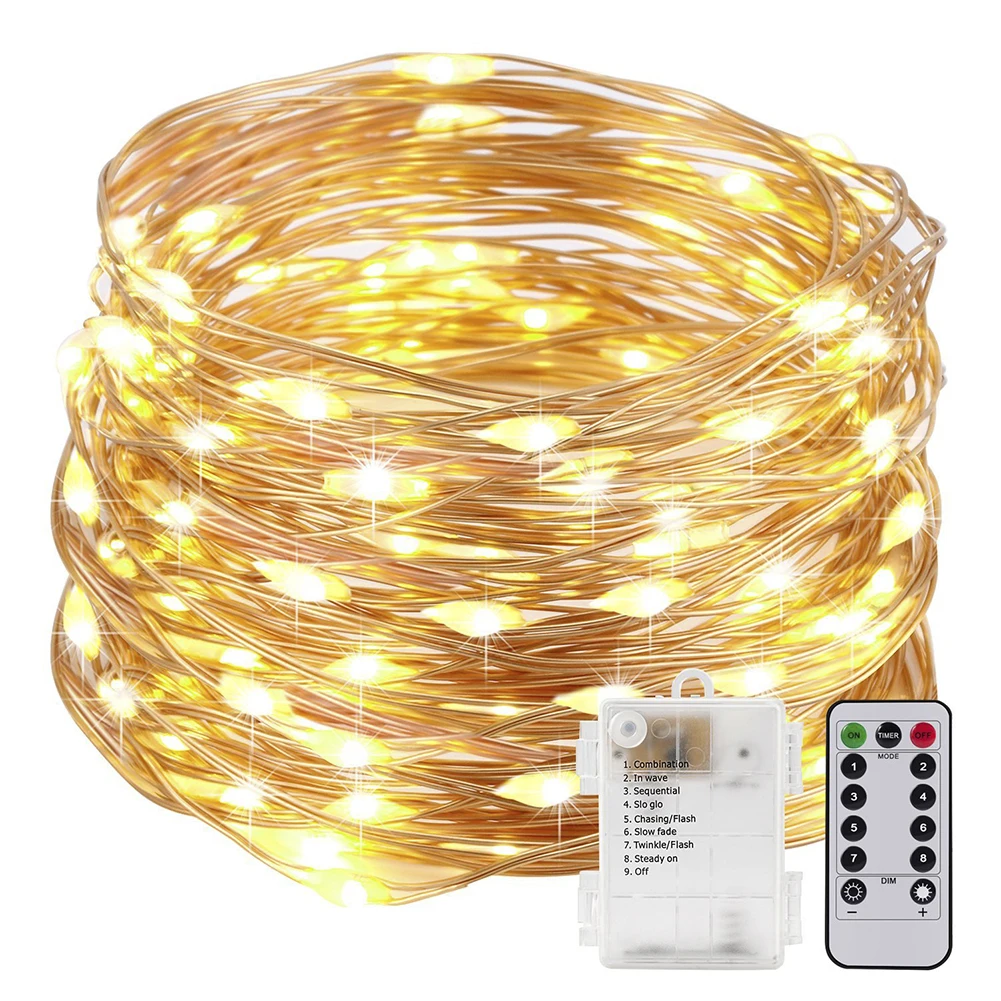 

KARRONG 2PCS Christmas LED String Light String 5m 50 LED Copper Silver Wire Fairy Garland Waterproof with 8 Modes Remote Control