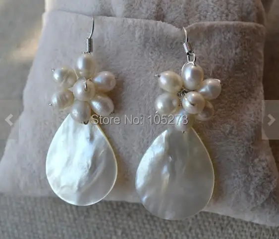 

Pearl Earrings White Color Shell Flower Dangle Earrings Natural Freshwater Pearl Jewelry Handmade Wedding Bridesmaids Gift