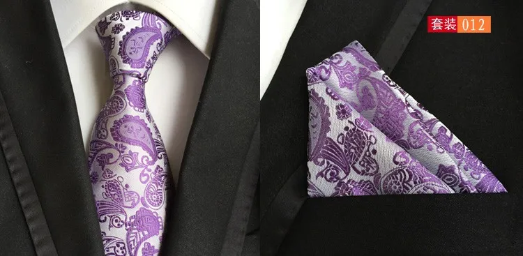 Новые модные галстуки белый с фиолетовым Пейсли Цветочные Классический Для мужчин галстук для свадебной вечеринки комплект матч высокое качество Handerchief