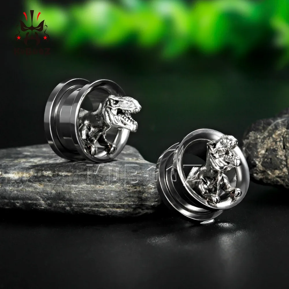 KUBOOZ Piercing stainless steel dinosaur ear plugs screw back ear