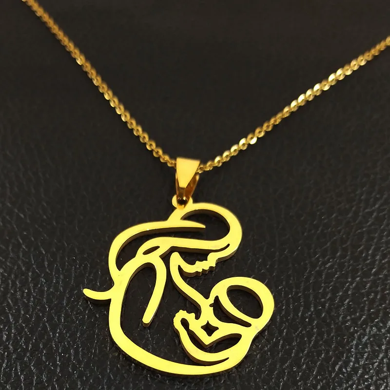 Модное семейное ожерелье для мамы и ребенка из нержавеющей стали для женщин, серебряное ожерелье с подвеской, ювелирные изделия bisuteria mujer N18566 - Окраска металла: A Gold 50cm O