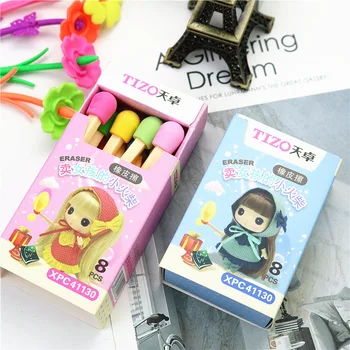 

8PCS/BOX cute matches Eraser Color children's student eraser school stationery gift