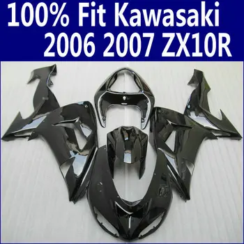 

Full bodywork fairings for Kawasaki ZX 10R 2006 2007 ninja plastic all glossy black fairing kit ZX10R 06 07 HK15