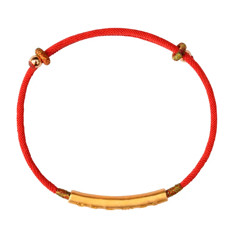 Baratos Plata de Ley 999 Color dorado hecho a mano fina pulsera de cadena roja para mujer seis palabras grabadas oración del mantra joyería budista
