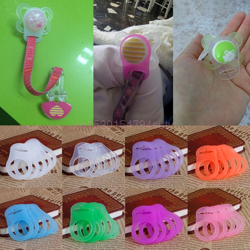 Random color, Pack of 10pcs Doyeemei Silicone Button Ring Dummy Pacifier Holder Clip Adapter