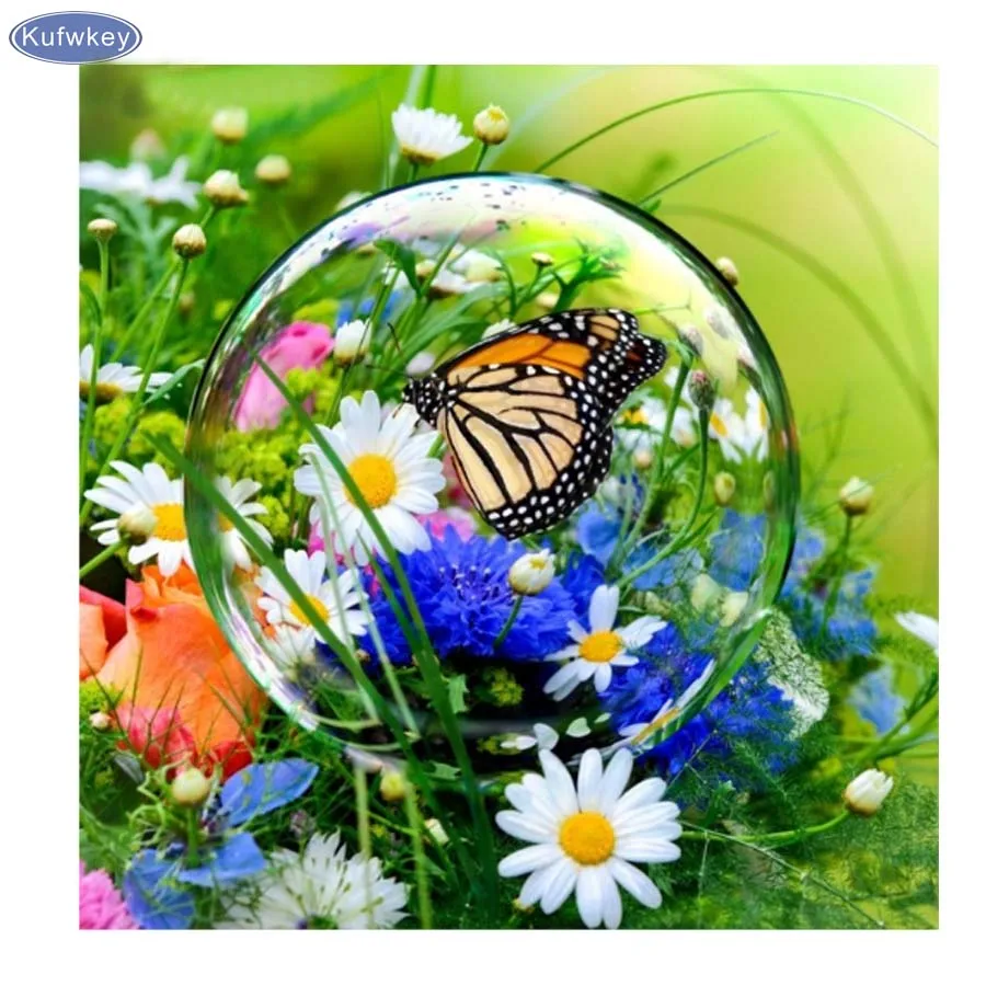 

DIY Diamond Painting Butterfly & Flowers Cross Stitch Kits Full Diamond Mosaic Crystal Diamond Embroidery Patterns Rhinestones