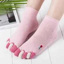 Лоскутные носки, модные женские разноцветные носки с цветочным принтом, носки с пятью пальцами, теплые хлопковые носки, Chausettes Femme Hiver