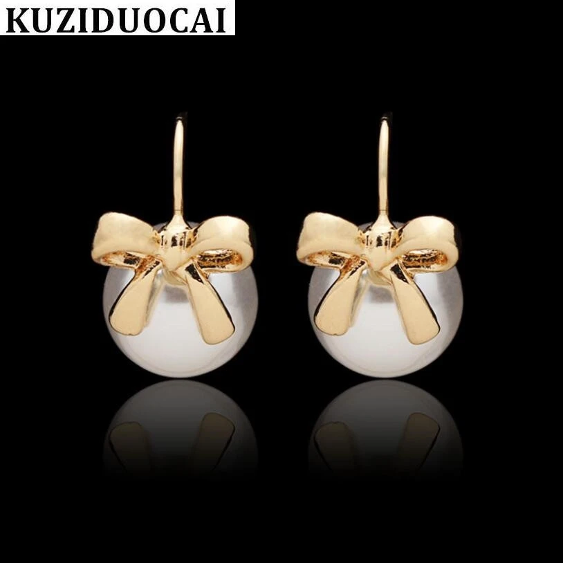 

Kuziduocai New Fashion Jewelry Cute Quaint Bow-knot Pearl Stud Earrings For Women Statement Brincos Pendientes Gifts Gir l E-236