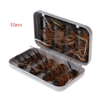 

32 Pcs/Box Fly Fishing Baits Feather Salmon Lure Dry Flies Insects Trout Nymphs