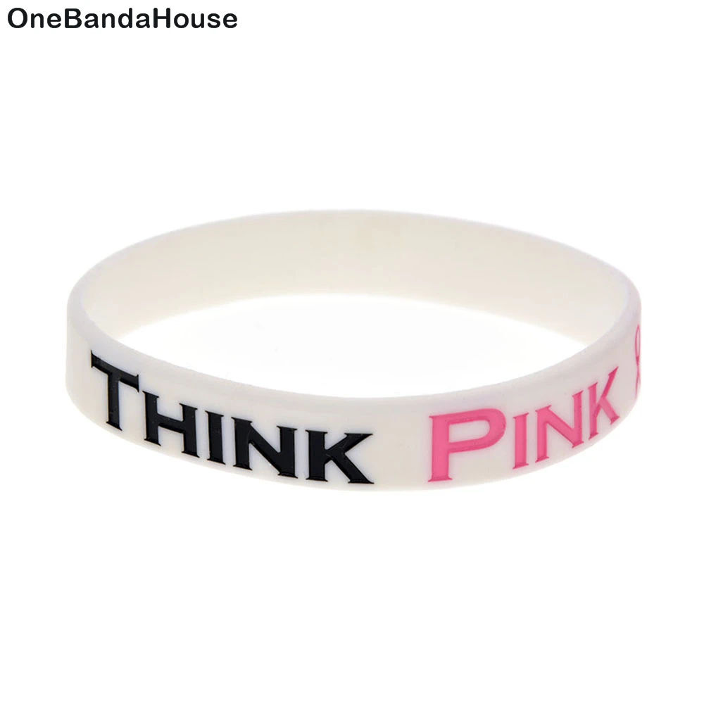 

OneBandaHouse 50PCS/Lot Breast Cancer Wristband Think Pink Silicone Bracelet