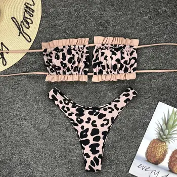 

Bandage Strapless Bandeau Leopard Bikini 2019 Women Flexible Bikinis Low Waist Bathing Suit Beachwear Swimsuit