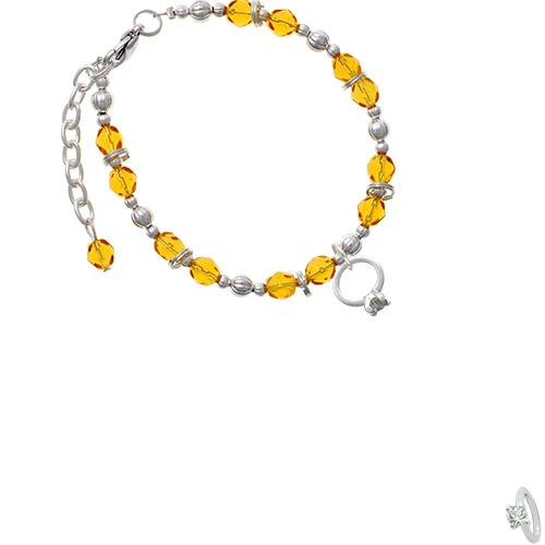 Silvertone Small Engagement Ring with Crystal Yellow Beaded Bracelet