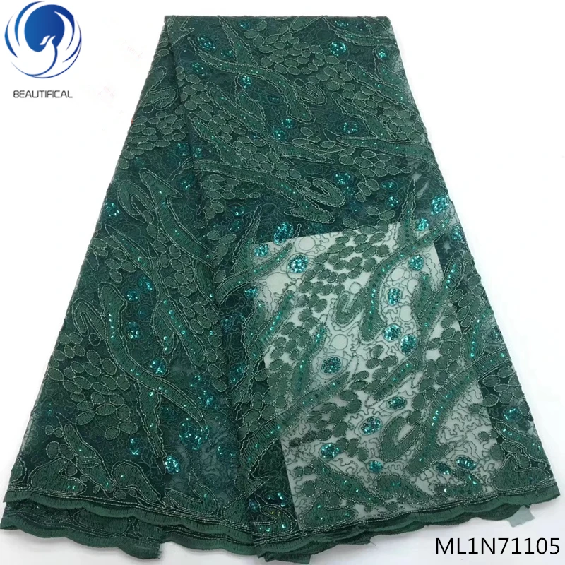 

BEAUTIFICAL nigerian laces french lace fabrics with sequins african green lace fabric for clothing online sales ML1N711