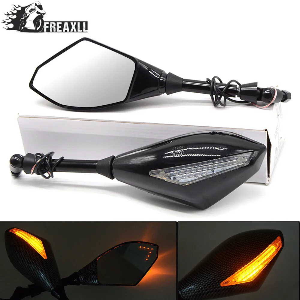 

Universal Motorcycle Rearview Mirrors With Turn Signal LED Light For Yamaha R1 R3 R6 R15 fz1 fz6 Kawasaki