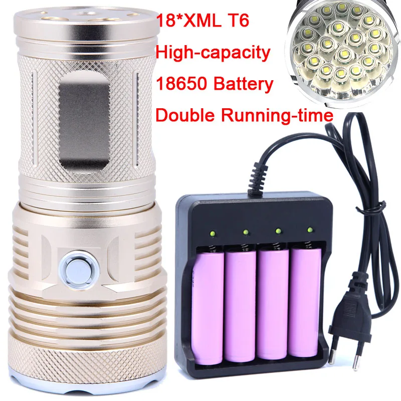 2018 New 40000LM 18 x XM-L T6 LED 3 Modes Flashlight Torch 4 x 18650 Hunting Lamp Super bright High Quality 18650 Battery 2018 New 40000LM 18 x XM-L T6 LED 3 Modes Flashlight Torch 4 x 18650 Hunting Lamp Super bright High Quality 18650 Battery