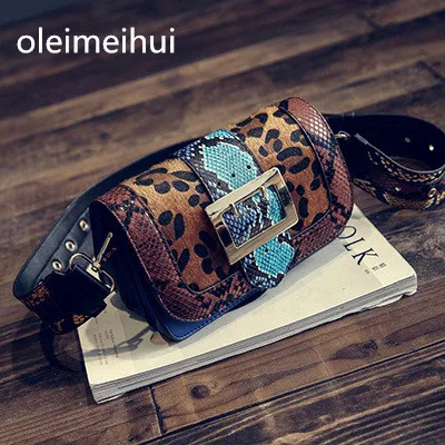 Pacote de Europeus e Americanos Bolsas de Ombro Bolsa de Leopardo Serpentina Pacote Pequeno Quadrado Retro Bolsas Mulheres Mensageiro Cor Hit
