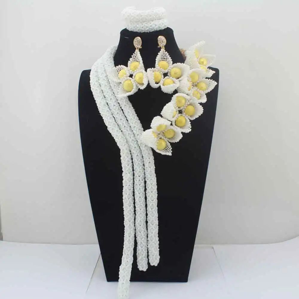 

New Splendid African Fashion Beads Jewelry Set Chunky Crystal Bridal Women Jewelry Set White Beads Necklace Free Shipping HD8595