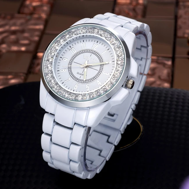 

Fashion Women Diamond Rhinestone Watches imitation White Ceramic Lover Watch Casual Quartz Wrist Ladies watches reloj mujer