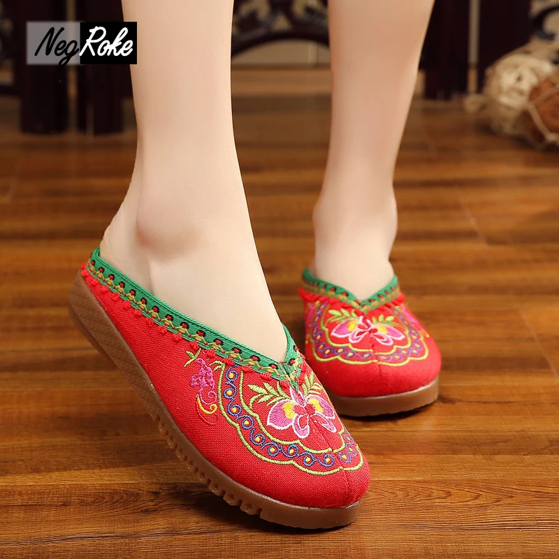 Plus size43 Chinese embroidery sandals oxford shoes for women slippers flip flops casual ladies mules chinelo