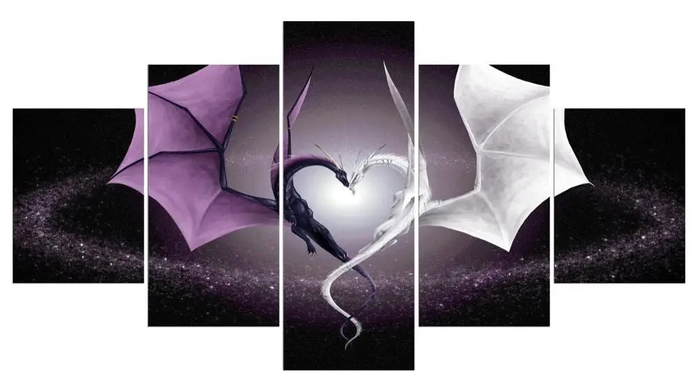 

2017 New Style Unframed painting Dragon canvas wall art 5 panel for bedroom living room home decor