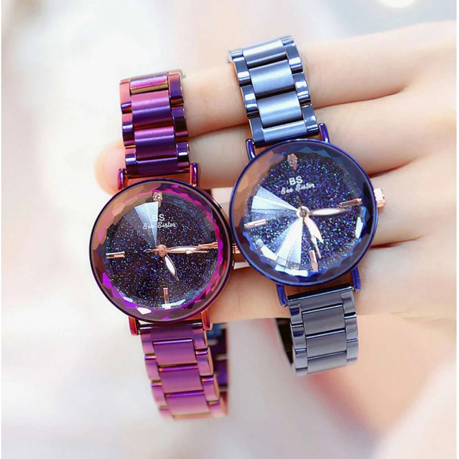 Starry Sky Watch Women Luxury Brand Crystal Watch Waterproof Quartz Clock Dress Ladies Watch Stainless Steel Wristwatch Purple