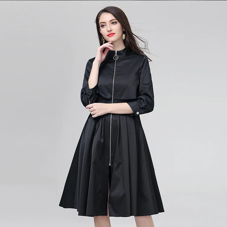 

2019 spring new Korean version of the large-size women's round neck long-sleeved dress