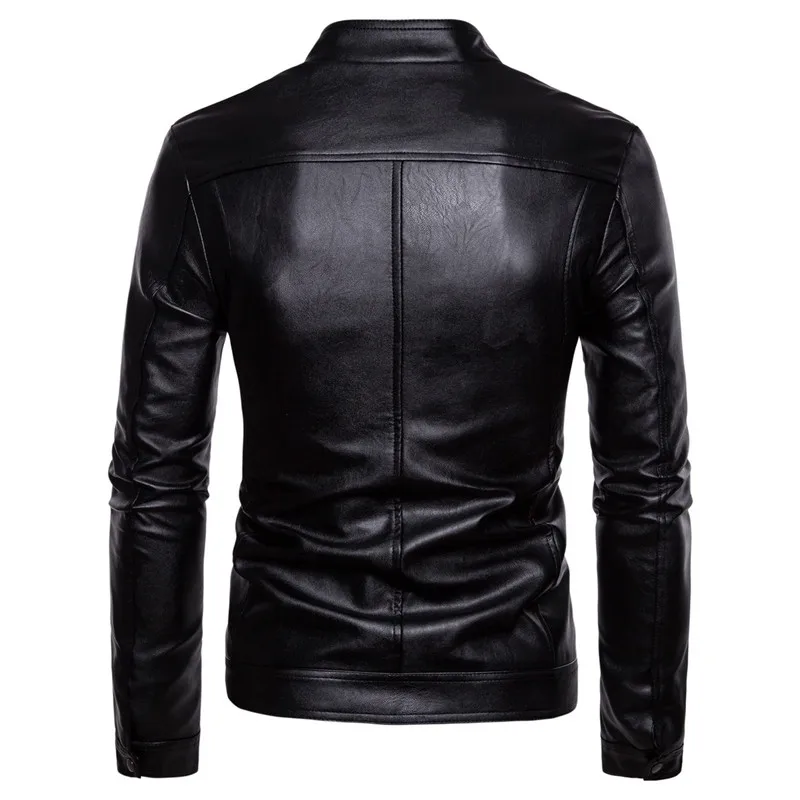 Новинка осени, модная мужская мотоциклетная кожаная куртка со стоячим воротником, мужская повседневная черная куртка большого размера