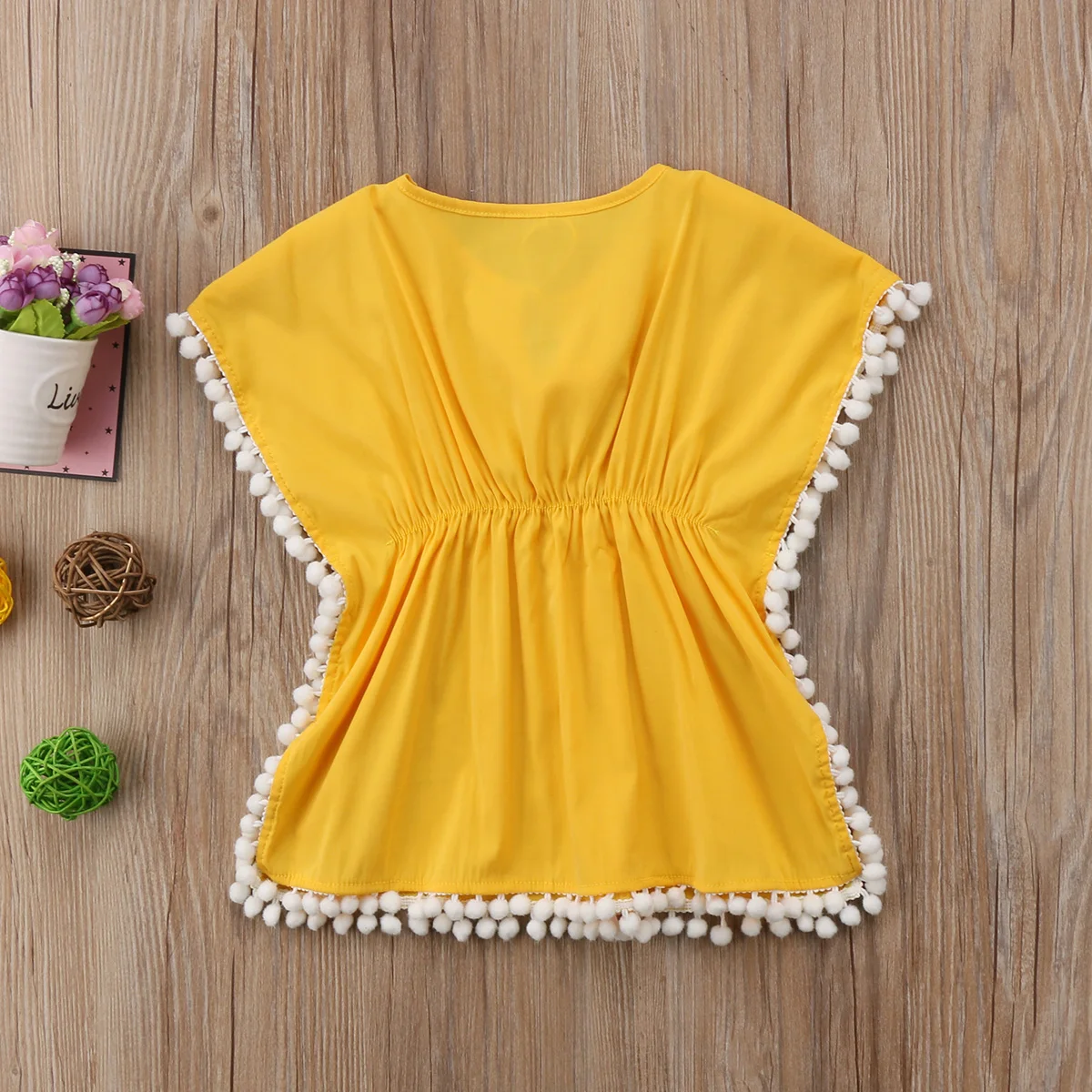 Lovely Kids Baby Girls Dress Floral Tassel Ball Beach Dresses Sundress Swimwear Cover Up for 6M-5Y Children Girl bikini cover