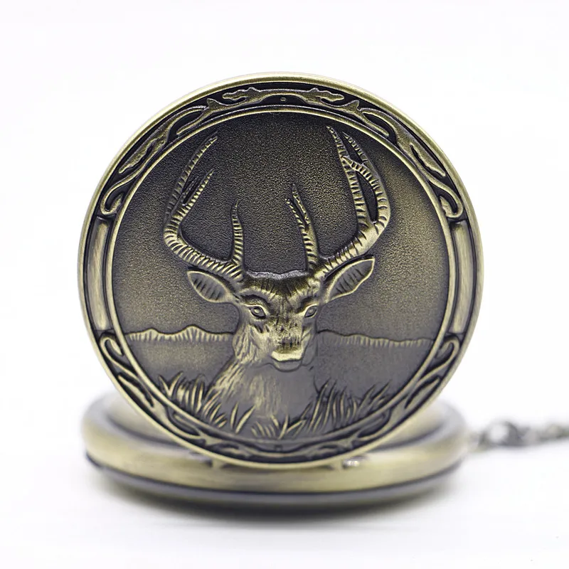PB168-New-Deer-Pattern-Antique-pocket-watch-Necklace-Pendant-Reindeer-retro-quartz-steampunk-relogio-de-bolso
