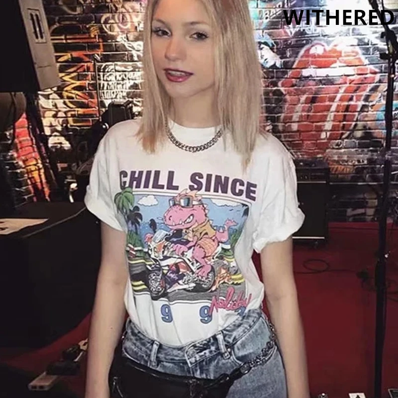 

Withered t shirt women harajuku high street fashion blogger o-neck cotton cartoon printing t-shirt camisetas verano mujer 2019