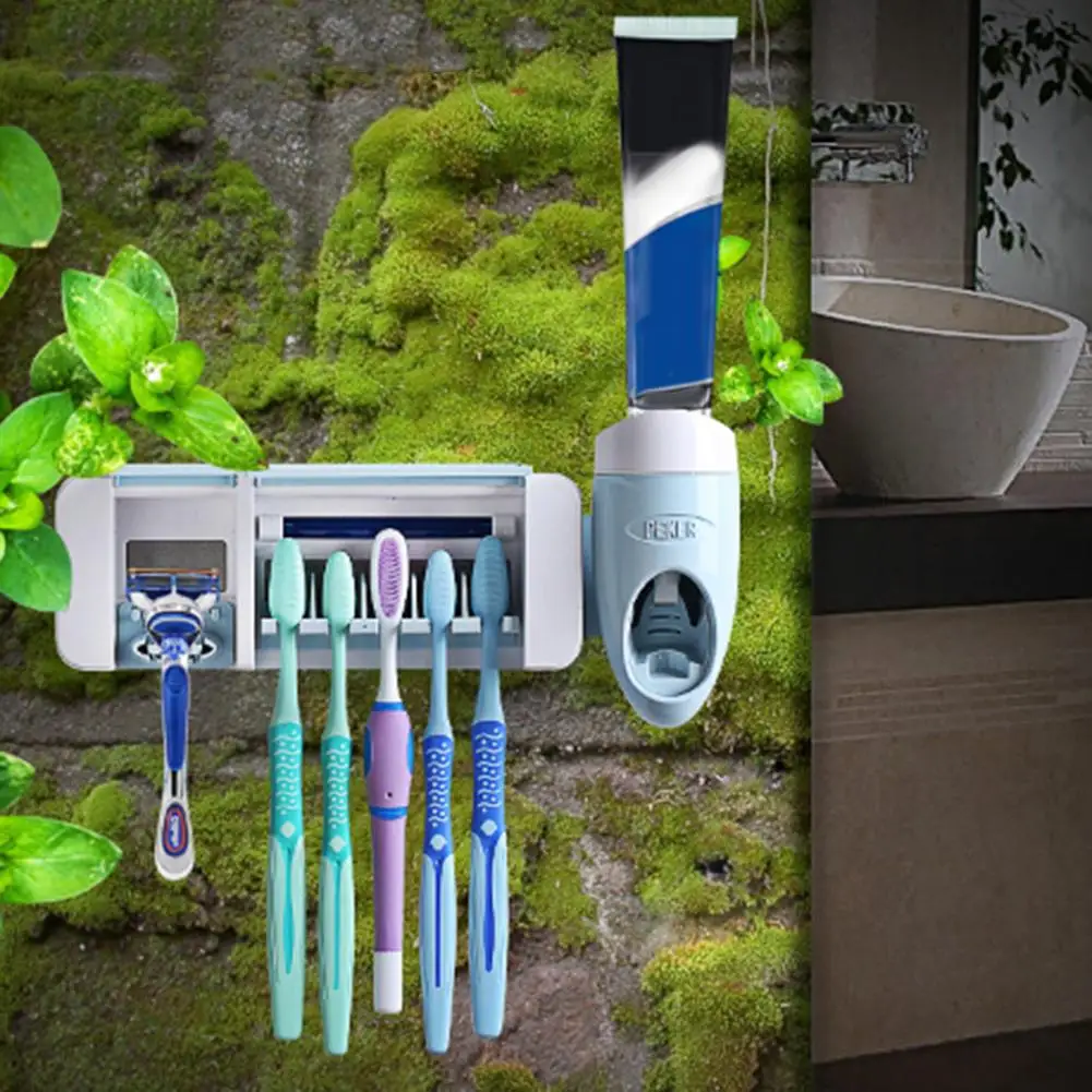 

Toothbrush Holder Wall-Mounted UV-Absorbing Toothbrush Sterilizer Toothpaste Squeezer Shaver Holder Home Bathroom Accessories