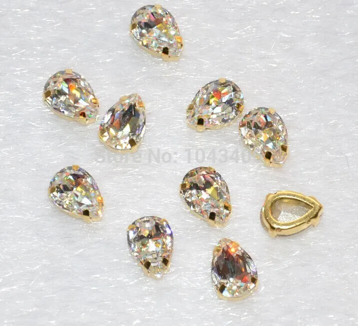 

36pcs/lot 10x14mm waterdrop highest quality K9 AB color crystal sew on stones rhinestones inclaw no any scratch dirty