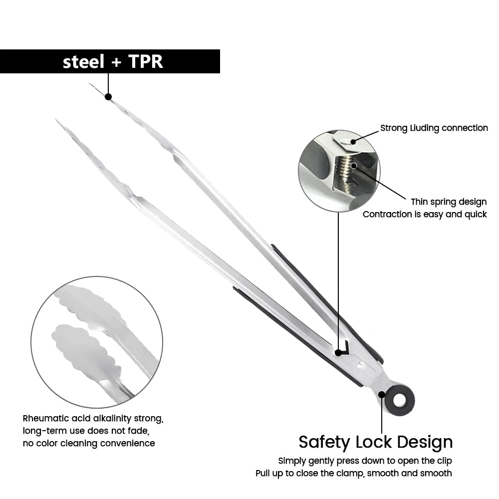 Нержавеющая сталь щипцы для барбекю нескользящий зажим кухонный инструмент для приготовления пищи салат гриль для еды инструменты анти-обжигающий хлеб 12 дюймов
